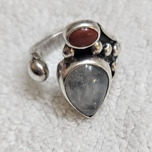 Vintage Tuareg Carnelian And Agate Silver Adjustable Ring